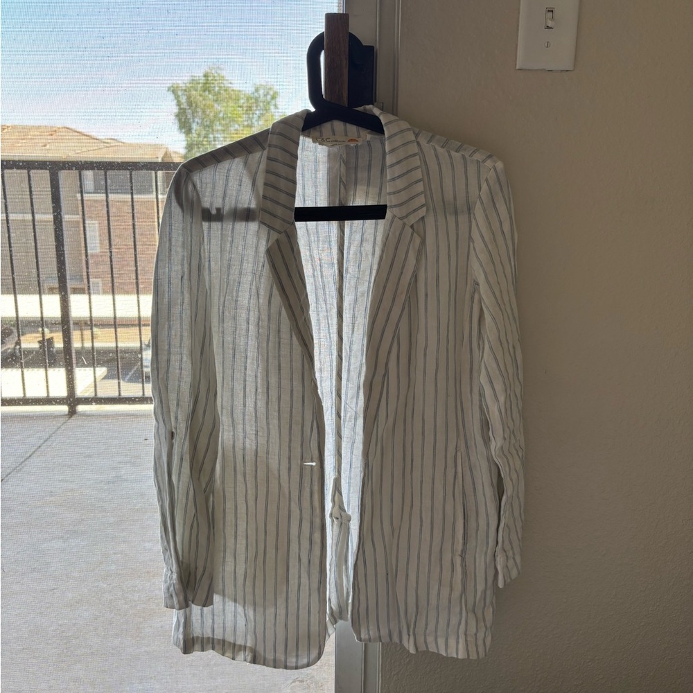 Lightweight White & Gray Striped linen Shirt Jacket